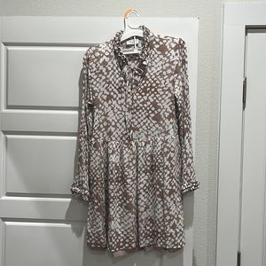 Tan + White Patterned Slip Dress | Size M